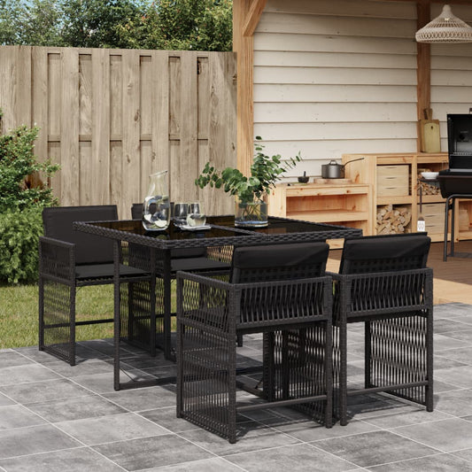 Set da Pranzo da Giardino 5 pz Nero con Cuscini in Polyrattan - homemem39