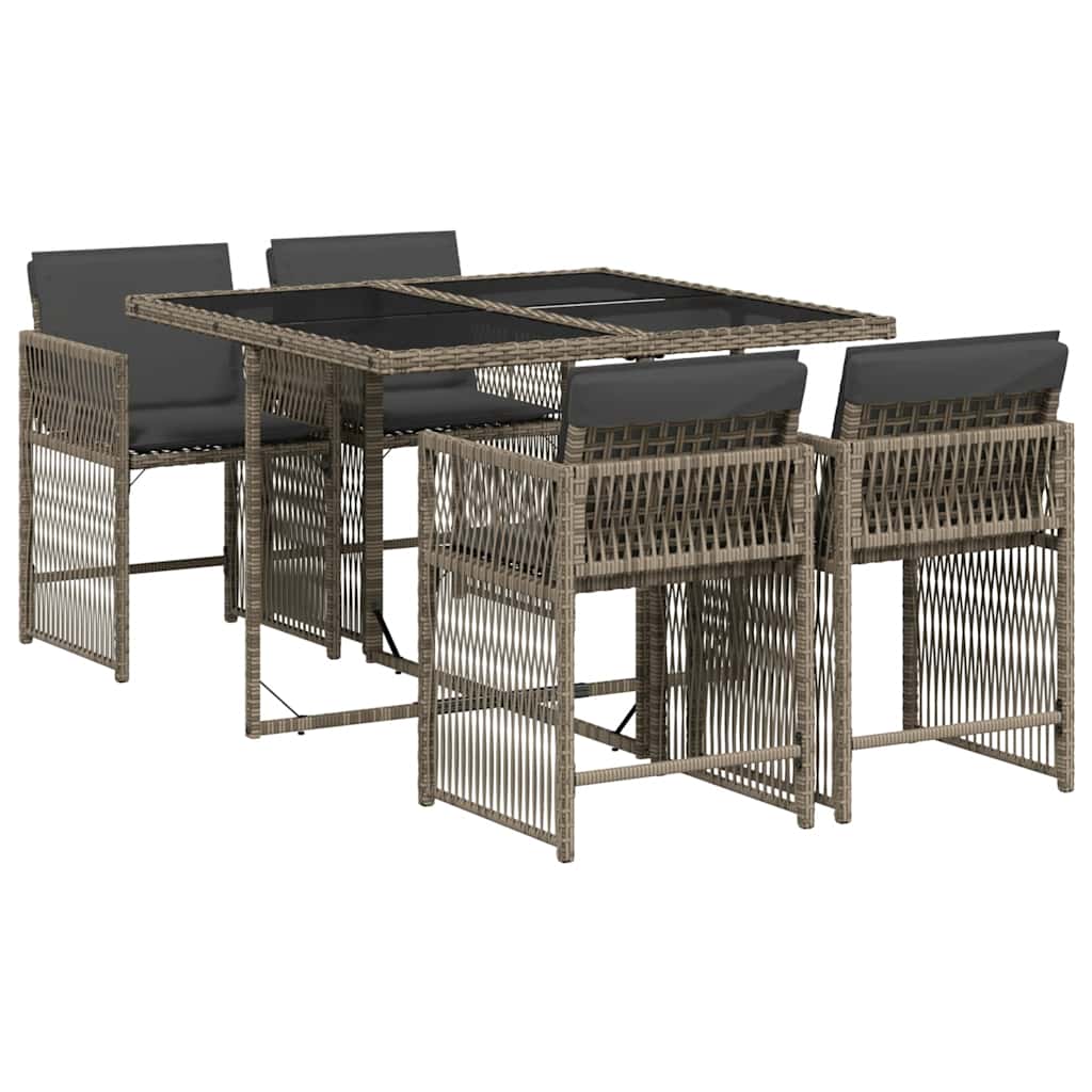 Set da Pranzo da Giardino 5 pz con Cuscini in Polyrattan Grigio - homemem39