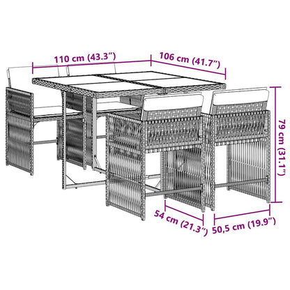 Set da Pranzo da Giardino 5 pz con Cuscini in Polyrattan Grigio