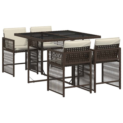Set da Pranzo da Giardino 5pz con Cuscini in Polyrattan Marrone - homemem39