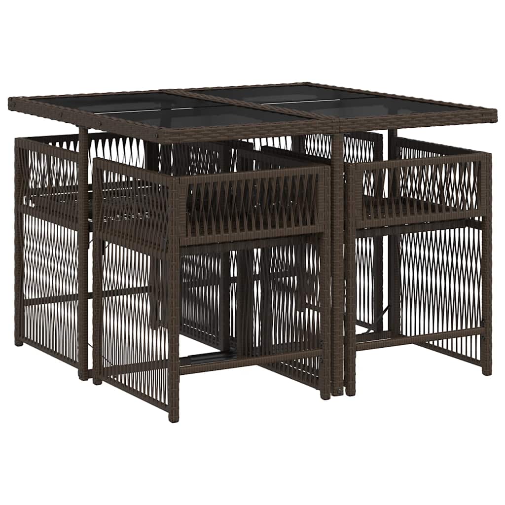 Set da Pranzo da Giardino 5pz con Cuscini in Polyrattan Marrone - homemem39