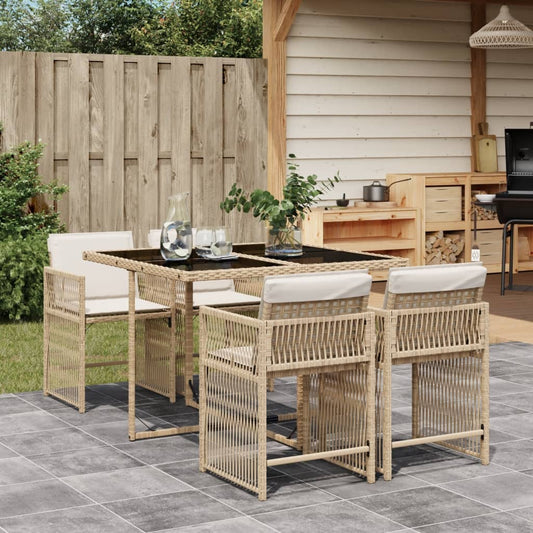 Set da Pranzo da Giardino 5 pz con Cuscini Beige in Polyrattan - homemem39