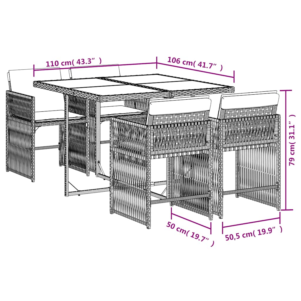 Set Pranzo da Giardino 5pz con Cuscini Grigio Chiaro Polyrattan | homemem39
