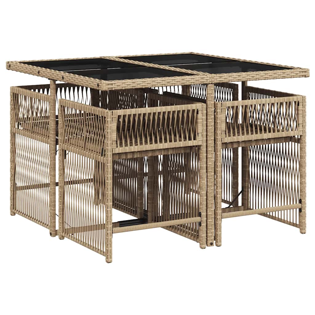 Set Pranzo da Giardino 5 pz con Cuscini Beige Misto Polyrattan | homemem39