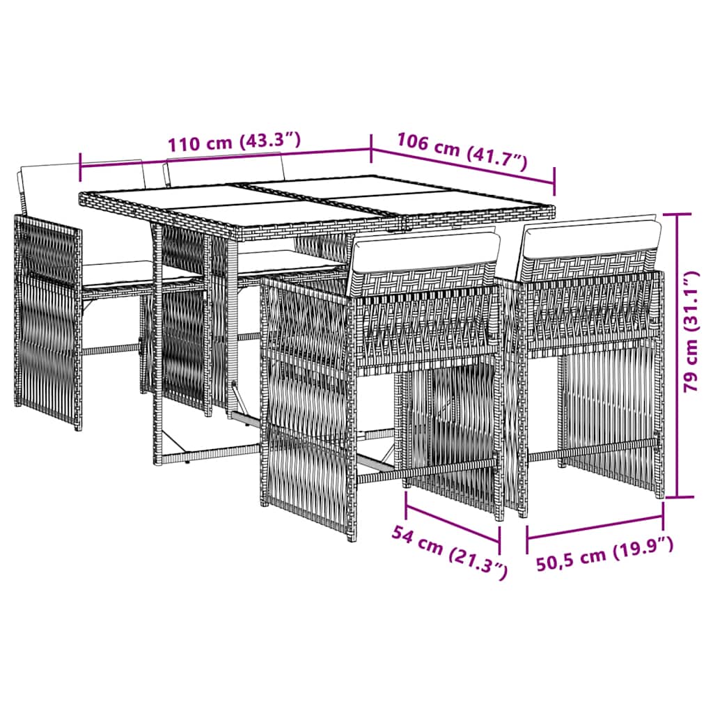 Set Pranzo da Giardino 5 pz con Cuscini Beige Misto Polyrattan - homemem39