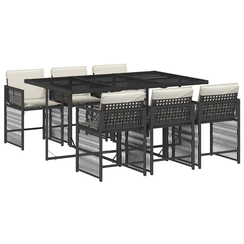 Set da Pranzo da Giardino 7 pz Nero con Cuscini in Polyrattan | homemem39