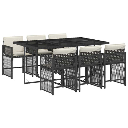 Set da Pranzo da Giardino 7 pz Nero con Cuscini in Polyrattan | homemem39