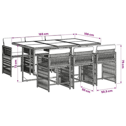 Set da Pranzo da Giardino 7 pz Nero con Cuscini in Polyrattan