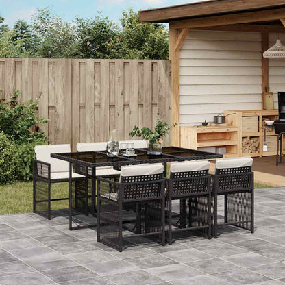 Set da Pranzo da Giardino 7 pz Nero con Cuscini in Polyrattan | homemem39