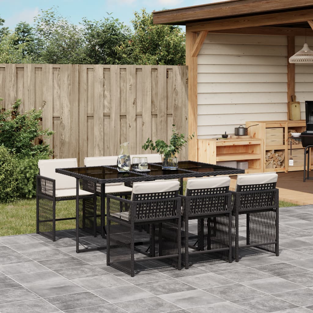 Set da Pranzo da Giardino 7 pz Nero con Cuscini in Polyrattan - homemem39