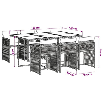 Set da Pranzo da Giardino 7 pz Nero con Cuscini in Polyrattan