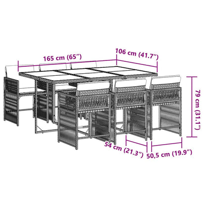 Set da Pranzo da Giardino 7 pz con Cuscini in Polyrattan Grigio