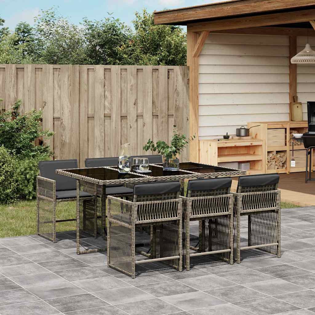 Set da Pranzo da Giardino 7 pz con Cuscini in Polyrattan Grigio - homemem39