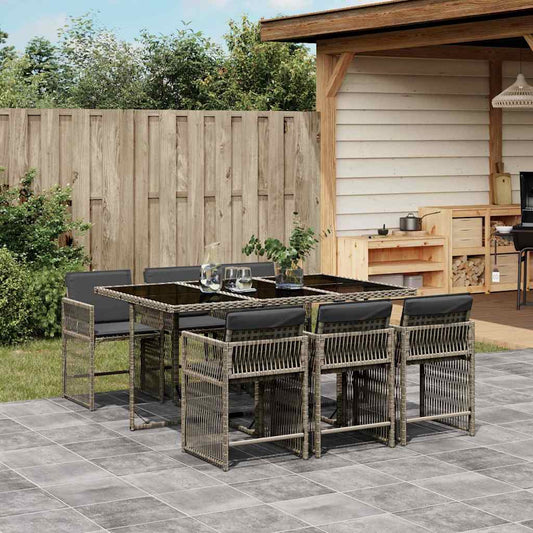 Set da Pranzo da Giardino 7 pz con Cuscini in Polyrattan Grigio - homemem39