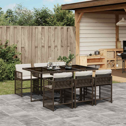 Set da Pranzo da Giardino 7pz con Cuscini in Polyrattan Marrone - homemem39
