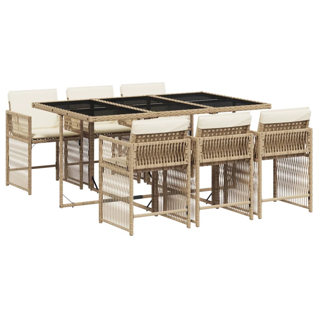 Set da Pranzo da Giardino 7 pz con Cuscini Beige in Polyrattan - homemem39
