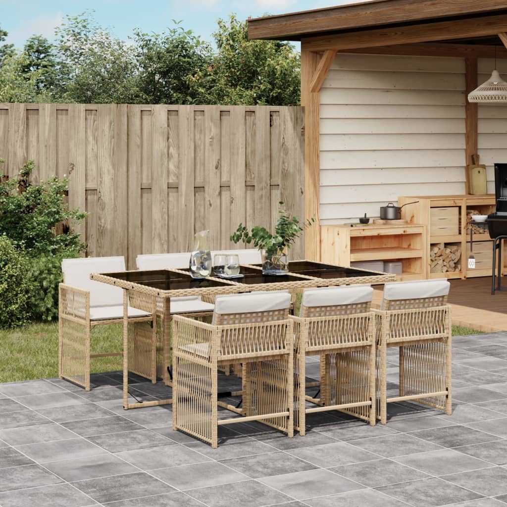 Set da Pranzo da Giardino 7 pz con Cuscini Beige in Polyrattan - homemem39
