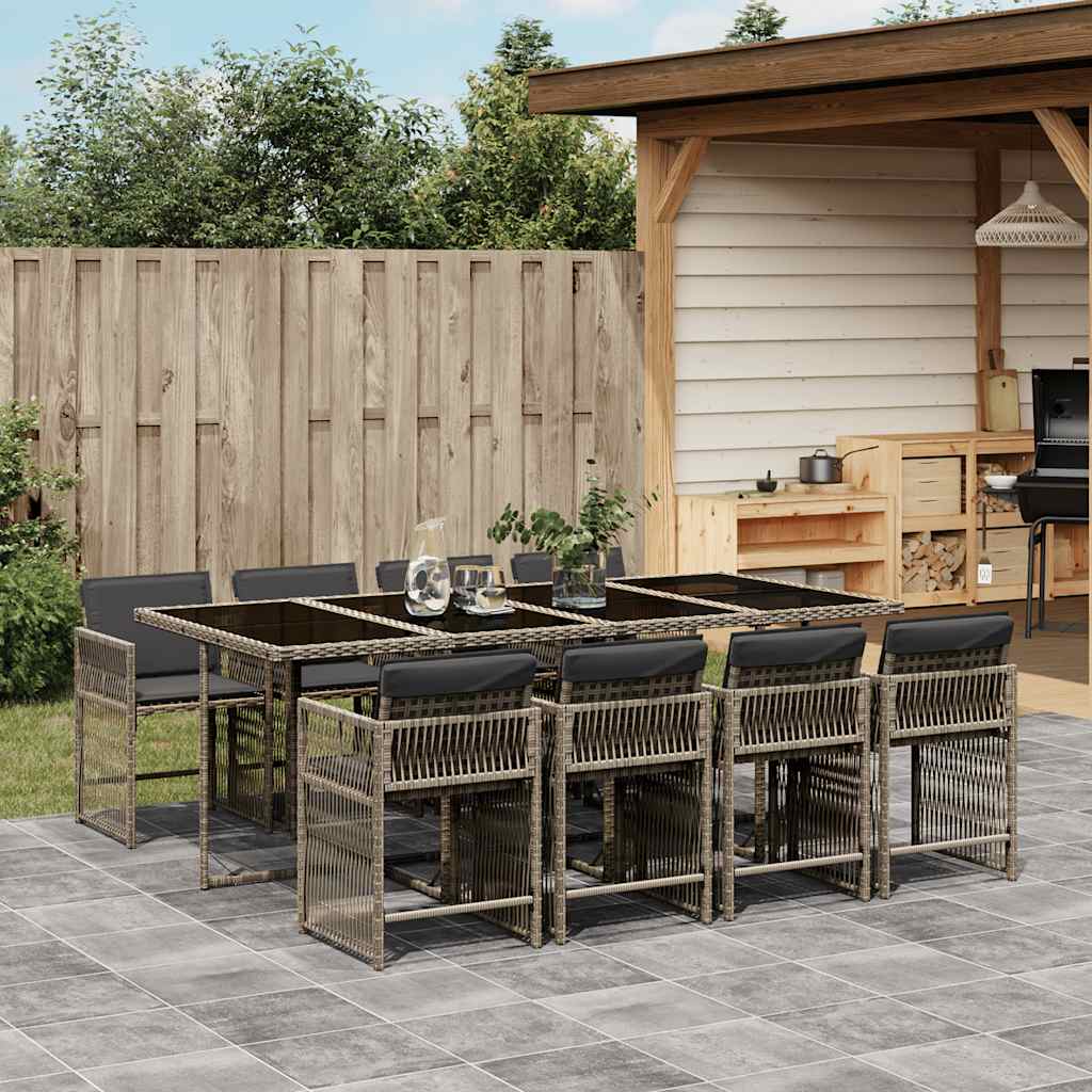 Set da Pranzo da Giardino 9 pz con Cuscini in Polyrattan Grigio - homemem39