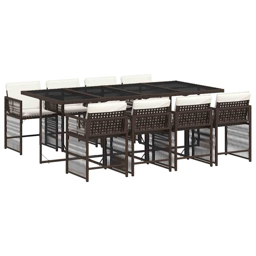 Set da Pranzo da Giardino 9pz con Cuscini Marrone in Polyrattan - homemem39