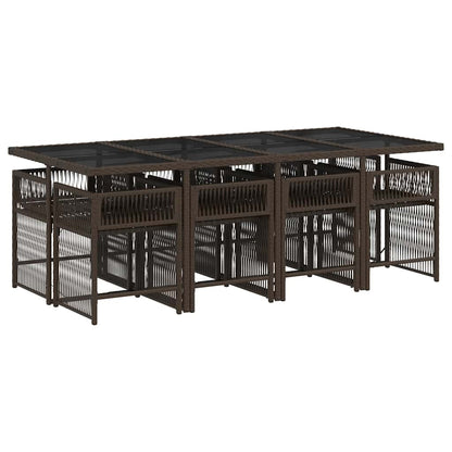 Set da Pranzo da Giardino 9pz con Cuscini Marrone in Polyrattan - homemem39
