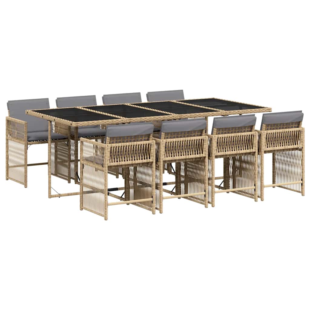 Set Pranzo da Giardino 9 pz con Cuscini Beige Misto Polyrattan