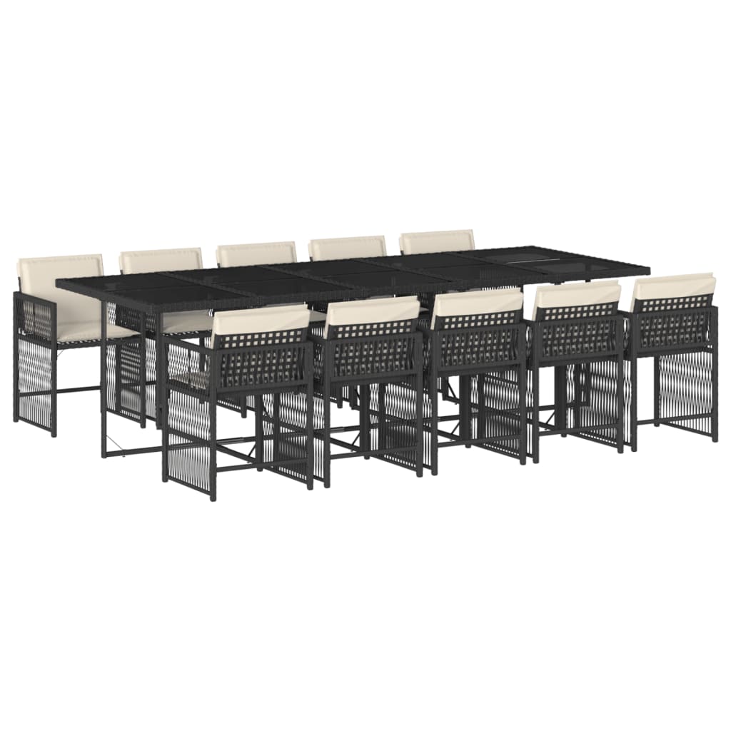 Set da Pranzo da Giardino 11 pz con Cuscini in Polyrattan Nero - homemem39