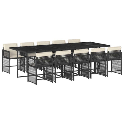 Set da Pranzo da Giardino 11 pz con Cuscini in Polyrattan Nero