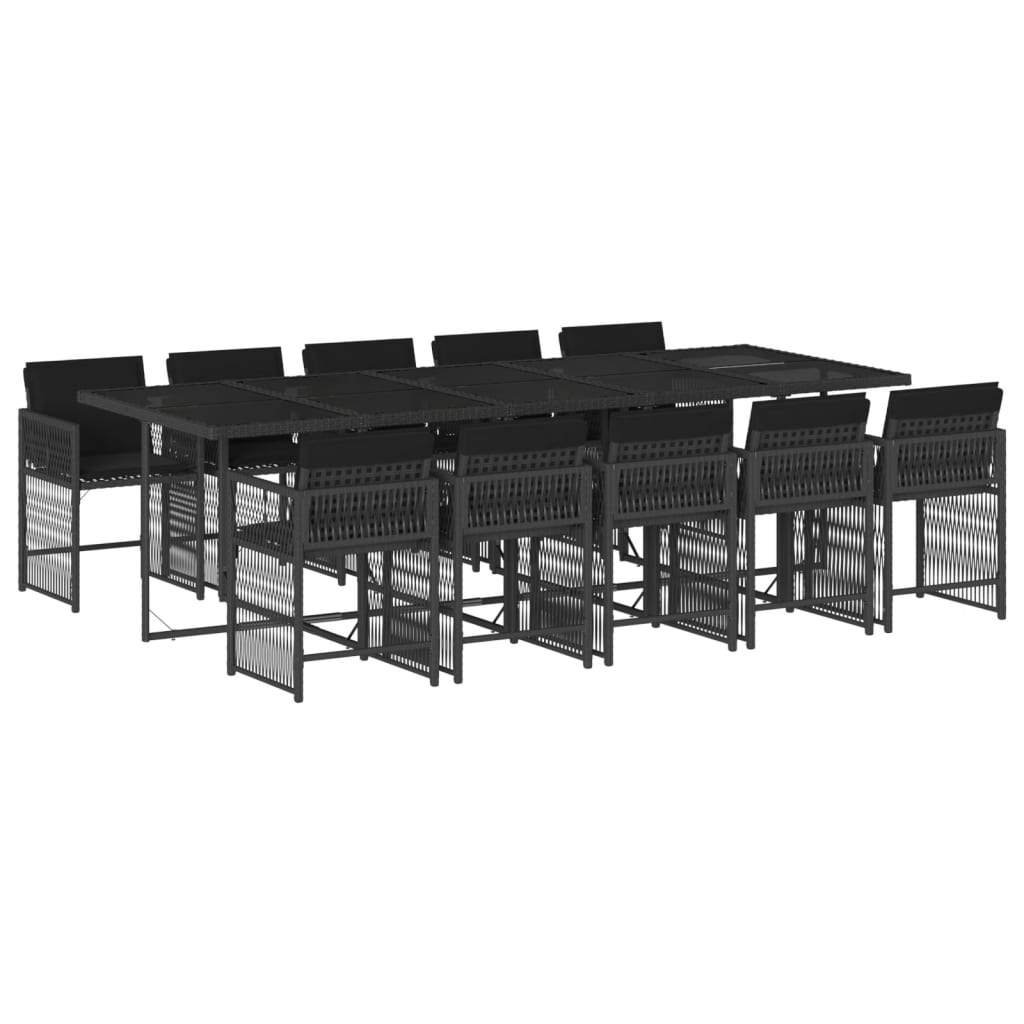 Set da Pranzo da Giardino 11 pz con Cuscini in Polyrattan Nero - homemem39