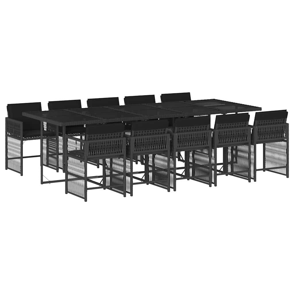 Set da Pranzo da Giardino 11 pz con Cuscini in Polyrattan Nero