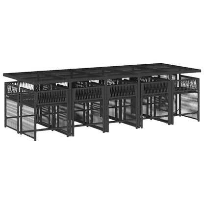 Set da Pranzo da Giardino 11 pz con Cuscini in Polyrattan Nero