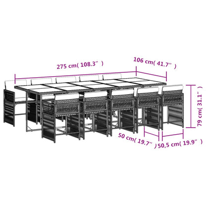 Set da Pranzo da Giardino 11pz con Cuscini in Polyrattan Grigio