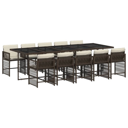 Set da Pranzo da Giardino 11 pz con Cuscini Polyrattan Marrone