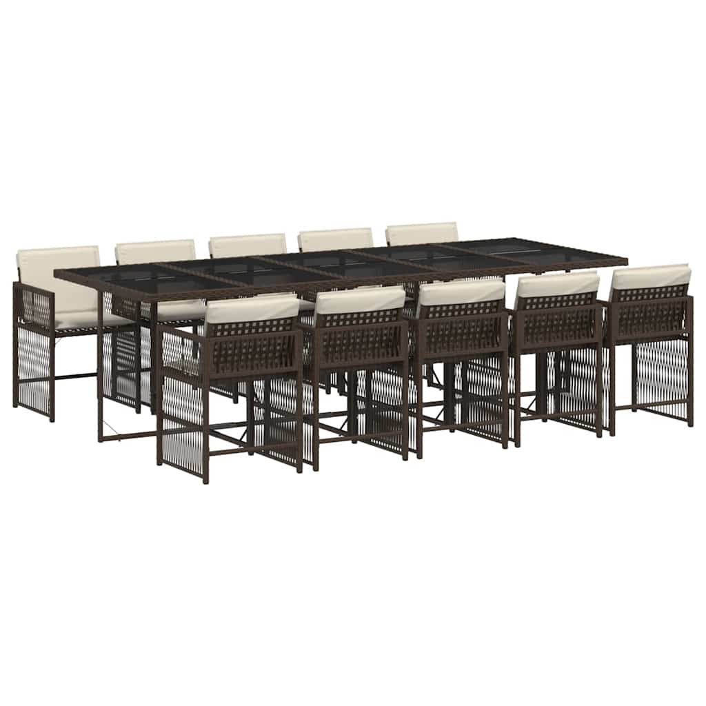 Set da Pranzo da Giardino 11 pz con Cuscini Polyrattan Marrone - homemem39