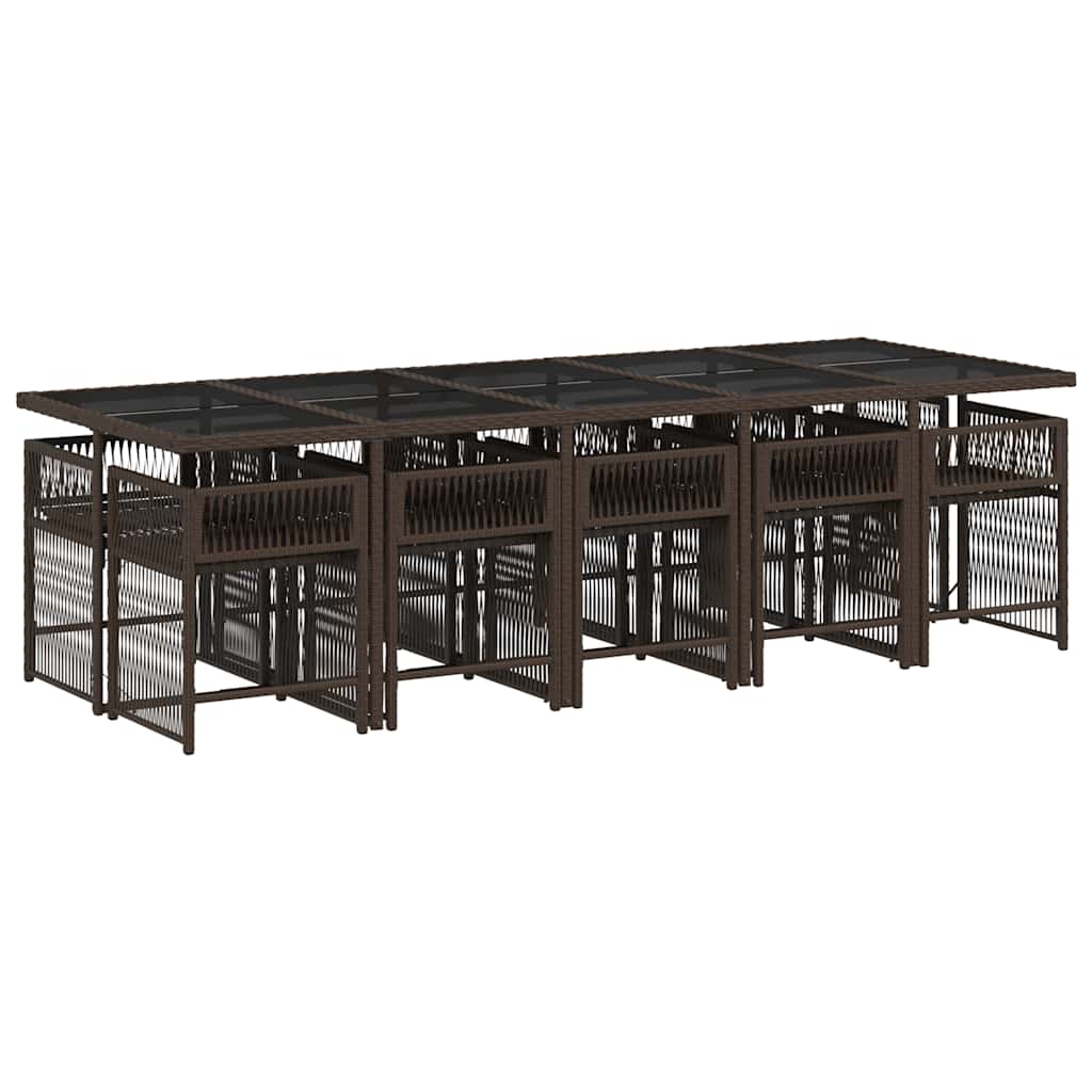Set da Pranzo da Giardino 11 pz con Cuscini Polyrattan Marrone - homemem39