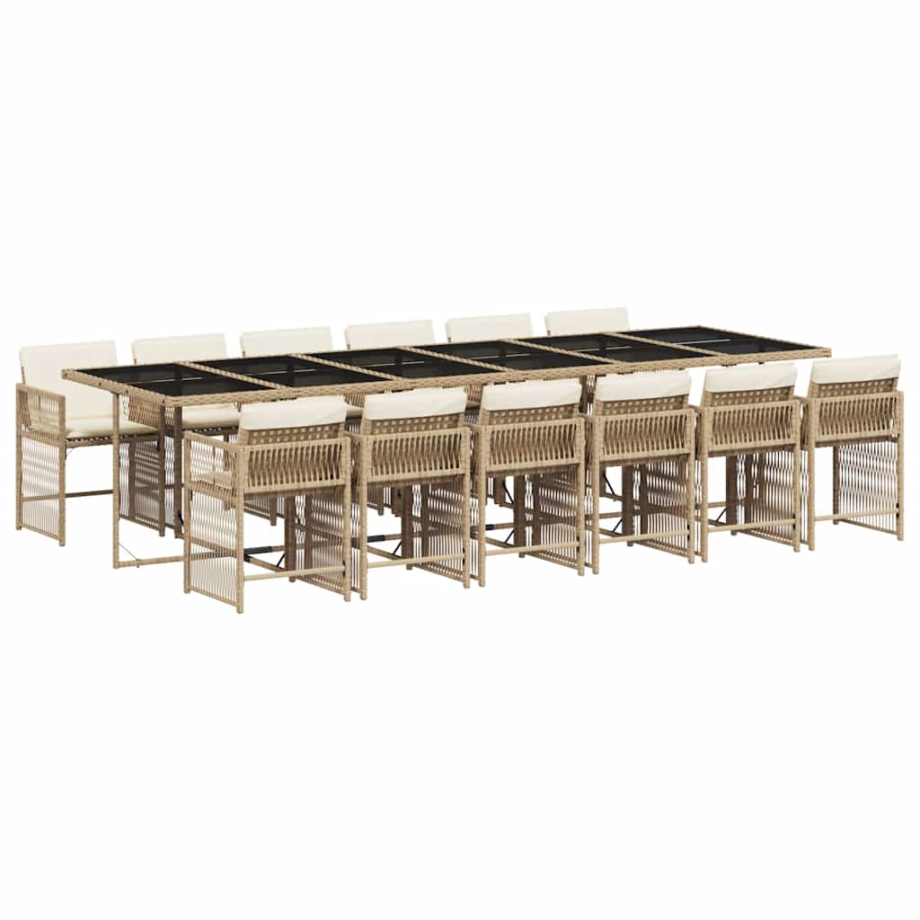 Set da Pranzo da Giardino 13 pz con Cuscini Beige in Polyrattan | homemem39