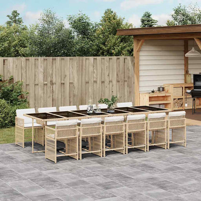 Set da Pranzo da Giardino 13 pz con Cuscini Beige in Polyrattan