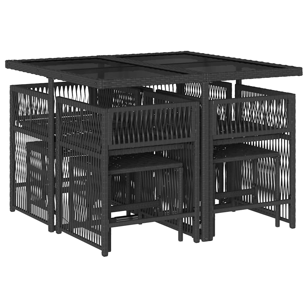 Set da Pranzo da Giardino 9 pz con Cuscini Nero in Polyrattan - homemem39
