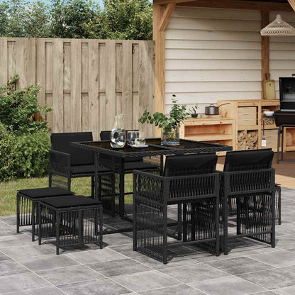 Set da Pranzo da Giardino 9 pz con Cuscini Nero in Polyrattan - homemem39