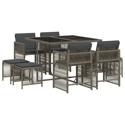 Set da Pranzo da Giardino 9 pz con Cuscini in Polyrattan Grigio - homemem39