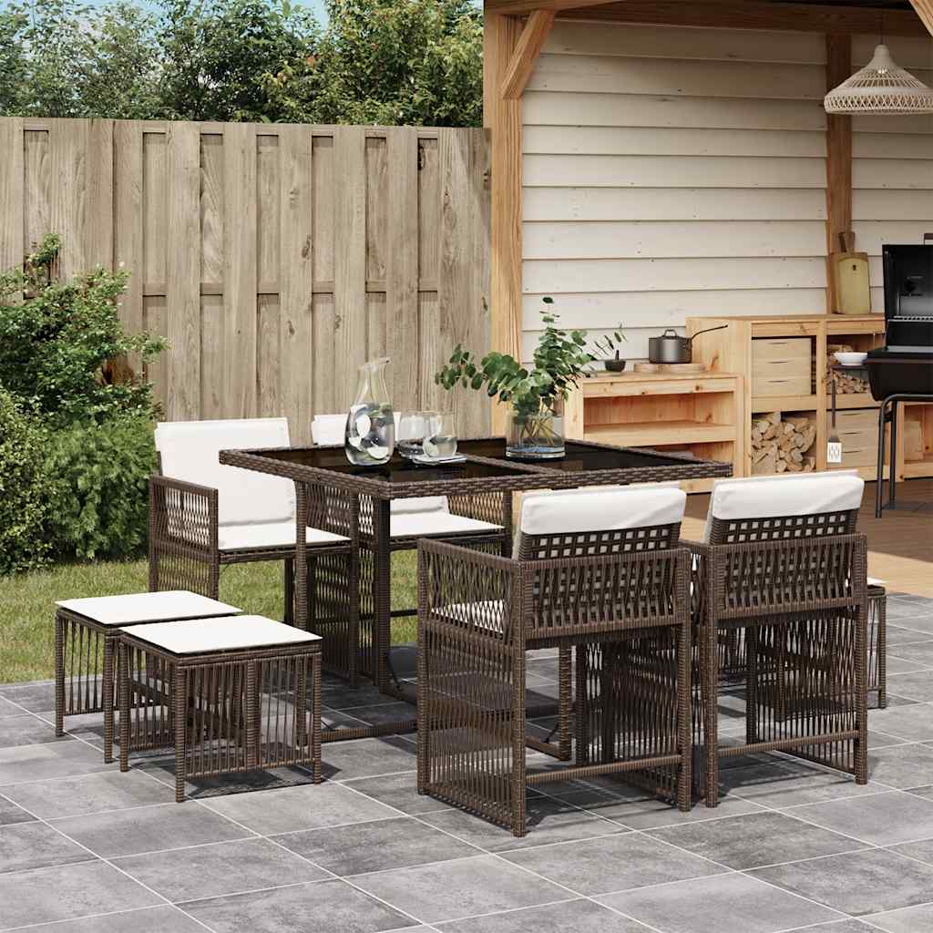 Set da Pranzo da Giardino 9pz con Cuscini Marrone in Polyrattan - homemem39