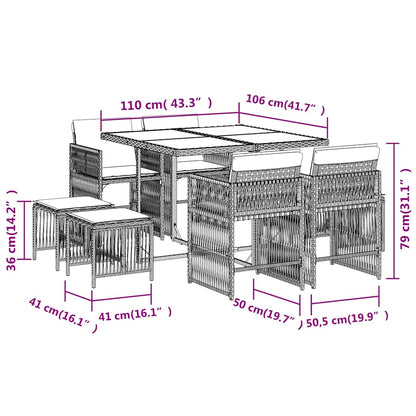 Set da Pranzo da Giardino 9 pz con Cuscini Beige in Polyrattan | homemem39