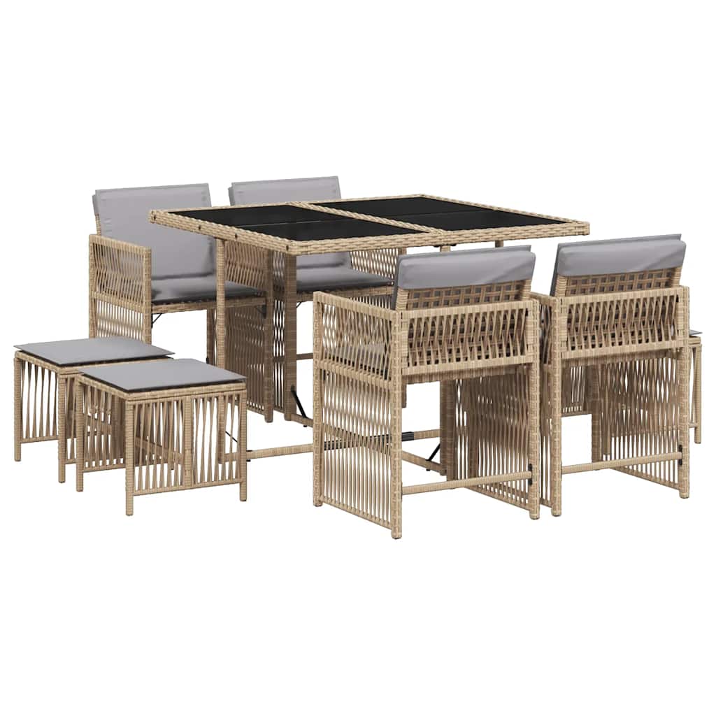 Set Pranzo da Giardino 9 pz con Cuscini Beige Misto Polyrattan - homemem39