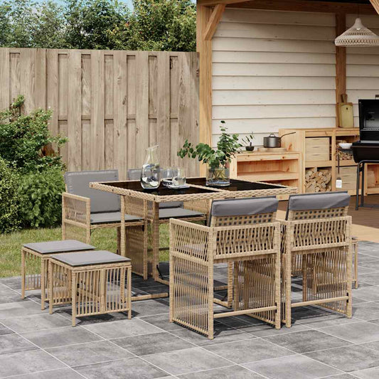 Set Pranzo da Giardino 9 pz con Cuscini Beige Misto Polyrattan - homemem39