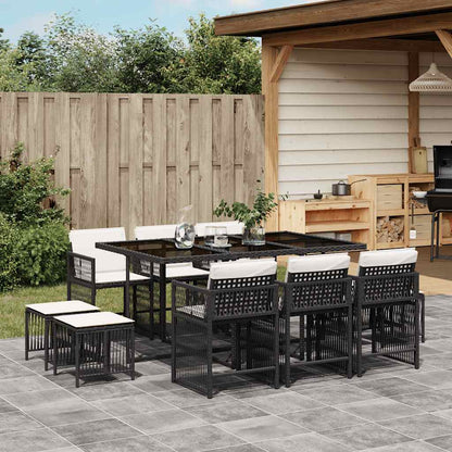Set da Pranzo da Giardino 11 pz con Cuscini in Polyrattan Nero - homemem39