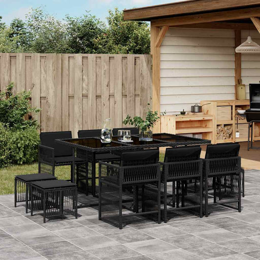 Set da Pranzo da Giardino 11 pz con Cuscini in Polyrattan Nero - homemem39