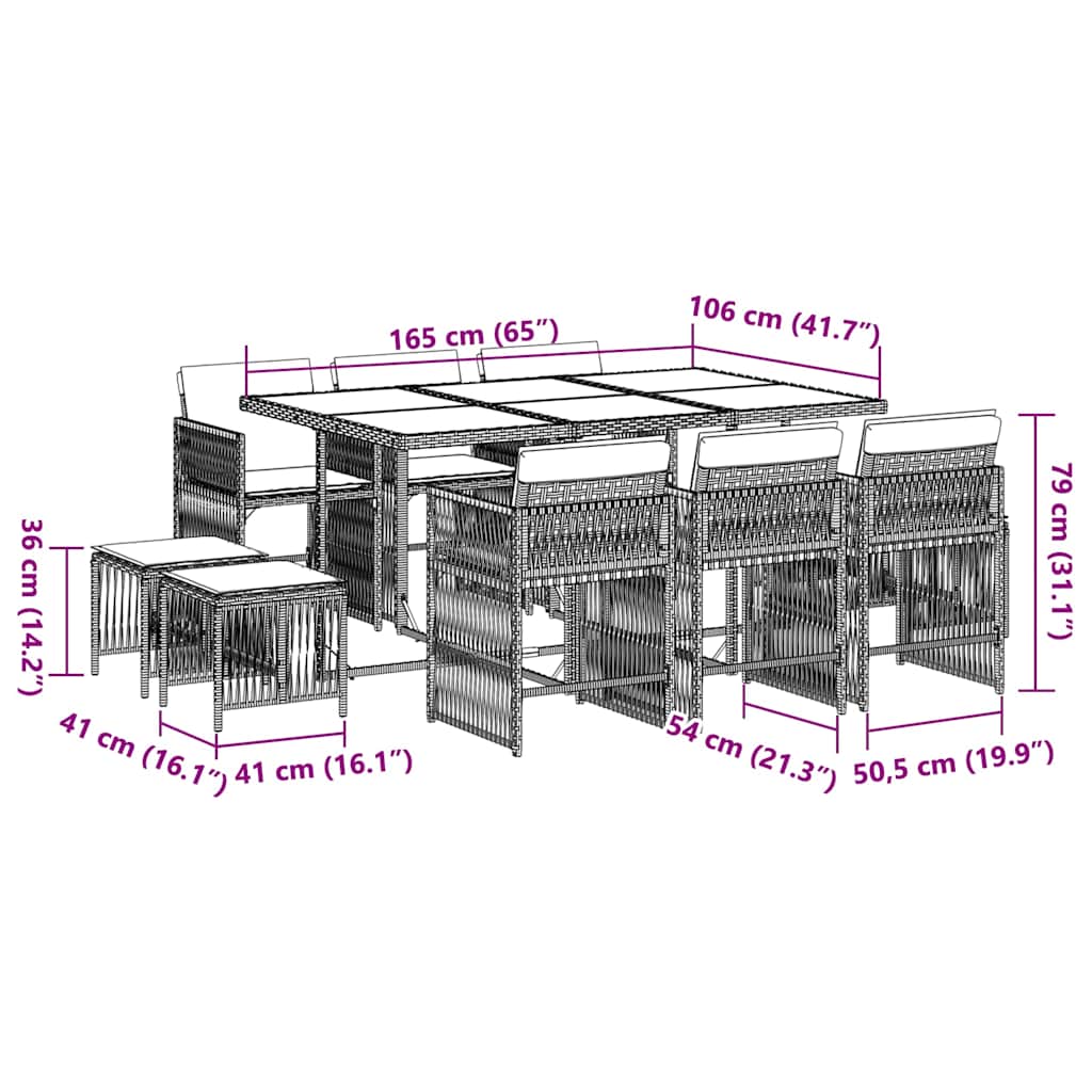 Set da Pranzo da Giardino 11pz con Cuscini in Polyrattan Grigio - homemem39