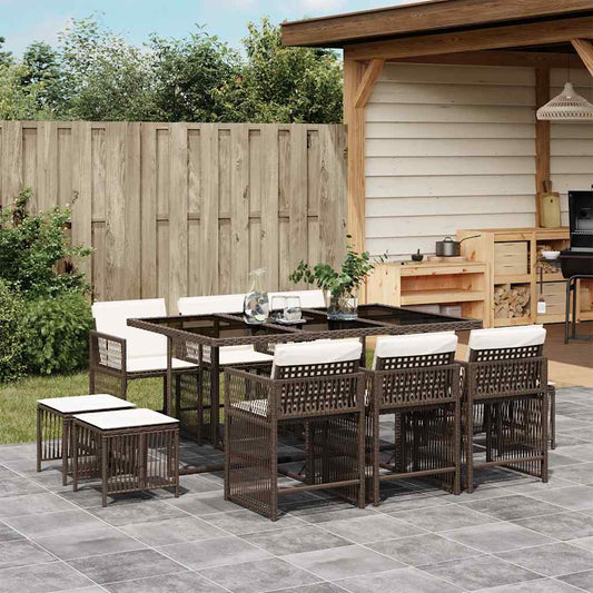 Set da Pranzo da Giardino 11 pz con Cuscini Polyrattan Marrone - homemem39