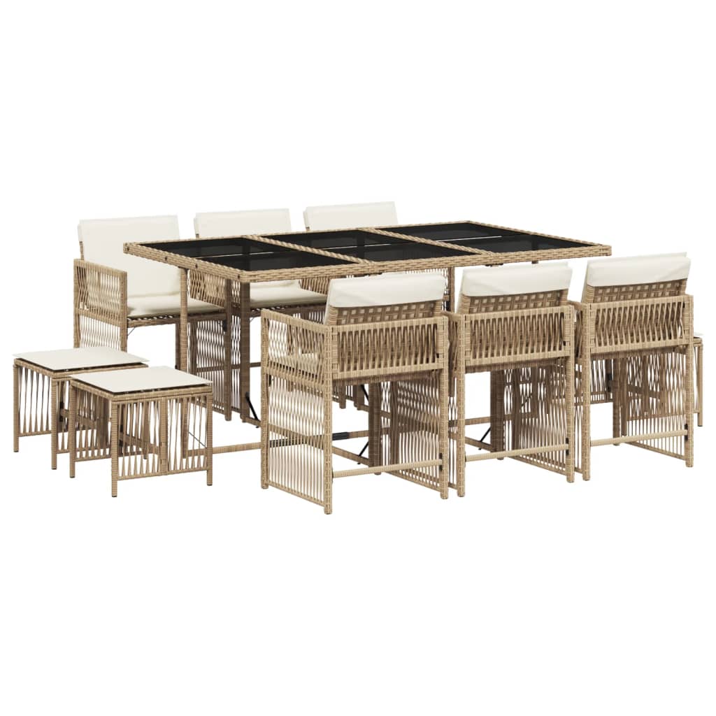 Set da Pranzo da Giardino 11 pz con Cuscini Beige in Polyrattan - homemem39