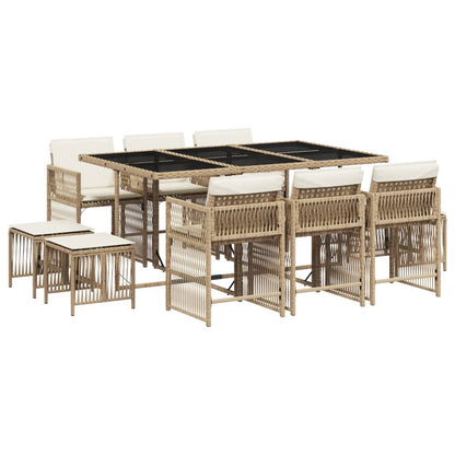 Set da Pranzo da Giardino 11 pz con Cuscini Beige in Polyrattan - homemem39