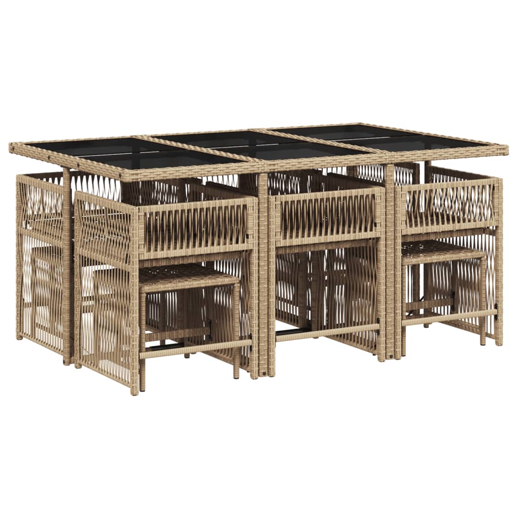 Set da Pranzo da Giardino 11 pz con Cuscini Beige in Polyrattan - homemem39